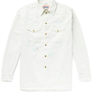 Acne Studios Bla Konst Splatter Painted White Denim Shirt Small Medium